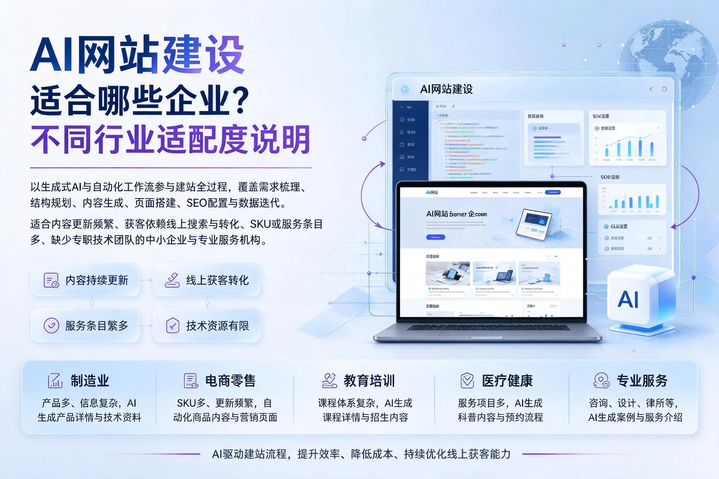 AI网站建设适合哪些企业？湘西不同行业适配度说明